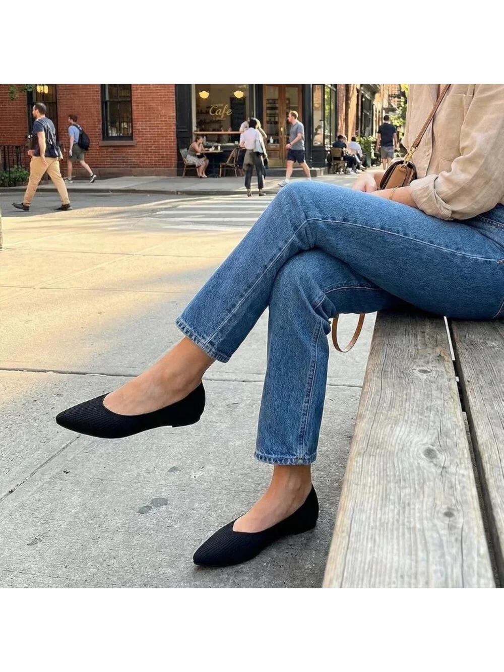 Women's Black Pointed Toe Comfort Foldable Slip On Dressy Knit Ballet Flat Shoes
